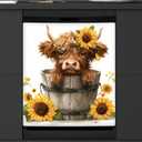 Magnetic Dishwasher Cover Sunflower Highland Cow Dishwasher Covers Decorative for The Front,Magnetic Refrigerator Cover Panel Decal Skin for Kitchen Cabinet Appliance 26"X23"