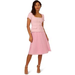 Adrianna Papell Women's Boucle Combo Midi Dress (16, Light Pink)