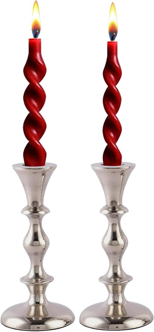 Rely+ Silver Candle Holders Set of 2 Decorative Centerpiece Table Candlesticks Holders for Taper Candles Home Decor Easter Candle Holders for Dinner Party Wedding Decorations