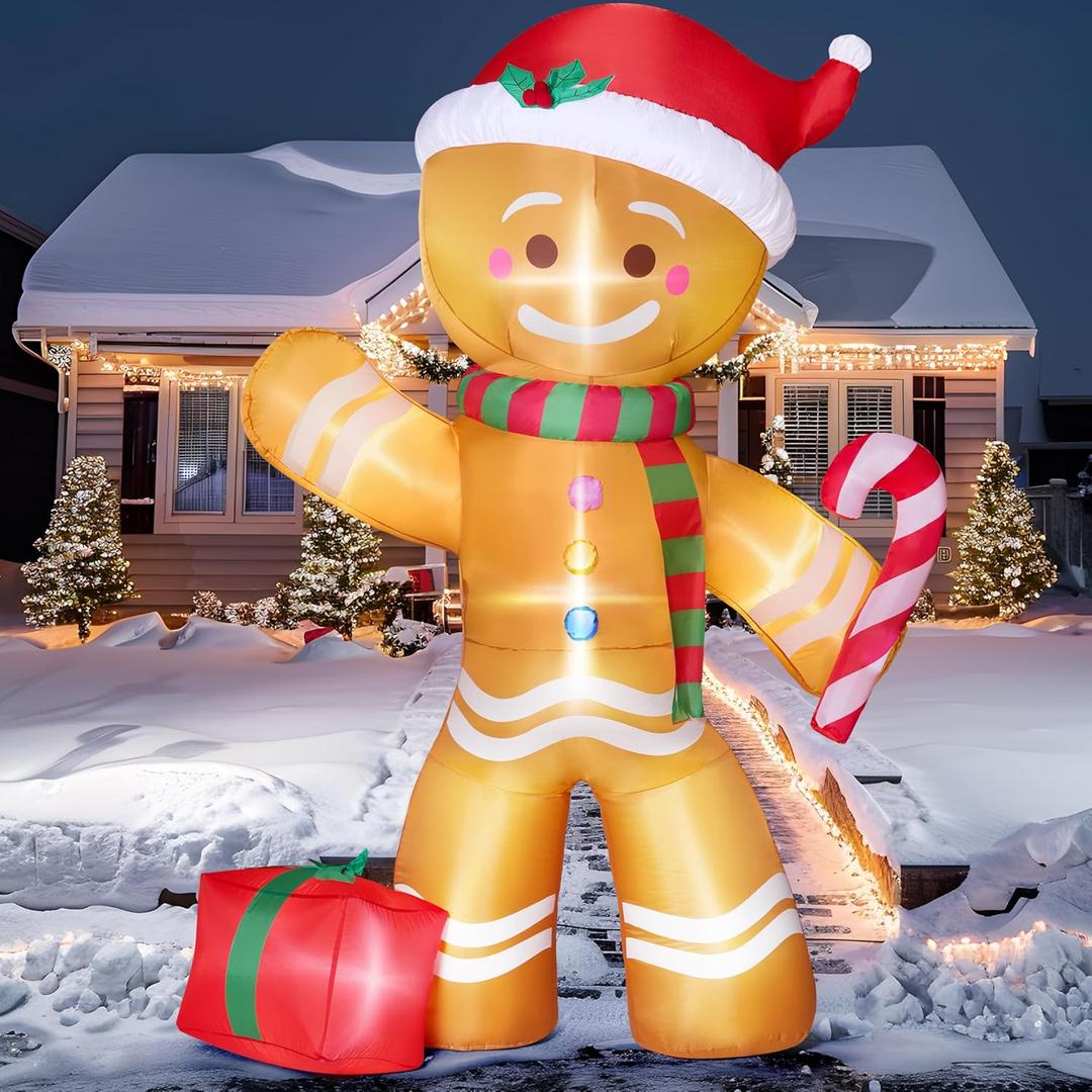 Joiedomi 8 FT Christmas Inflatables Gingerbread Man with Candy Cane, Christmas Blow Ups Gingerbread Inflatable Yard Decoration with Build-in LEDs for Xmas, Party, Outdoor, Yard, Garden, Lawn Dcor