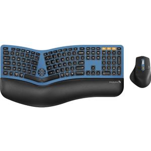 ProtoArc Ergonomic Wireless Keyboard Mouse, EKM01 Plus Full Size Ergo Bluetooth Keyboard Mouse Combo, Split Design, Wrist Rest, Multi-Device, Rechargeable, for Windows/Mac OS - Blue