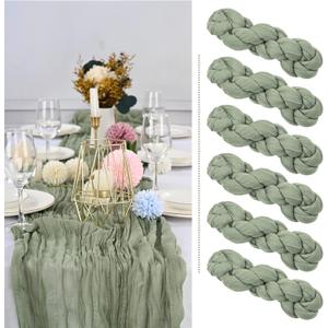 6 Pack Sage Green Cheesecloth Table Runner 10FT Boho Table Runner Long Semi-Sheer Gauze Fabric Rustic Vintage Wedding Table Decor for Wedding Decor Arch Draping Holiday Party Home
