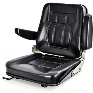 Universal Tractor Seat Replacement Black Forklift Seat PVC Lawn Mower Seat with Adjustable Backrest Angle,Armrests and Slide for Most Heavy Mechanical Seat