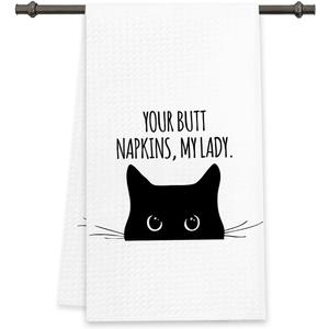 Funny Bathroom Hand Towels Kitchen Towels Bathroom Black Cat Dish Towels Your Butt Napkins My Lady for Bath Bar Dining Room Decor and Housewarming Gift 16x24 Inch