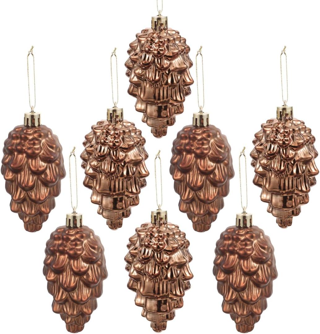 8 Pcs Christmas Pinecone Ornaments, Plastic Hanging Pine Cone Decoration for Tree, Shatterproof Pinecone Balls for DIY Crafts Home Xmas Decor, Matte and Glitter Festive Holiday Pendant