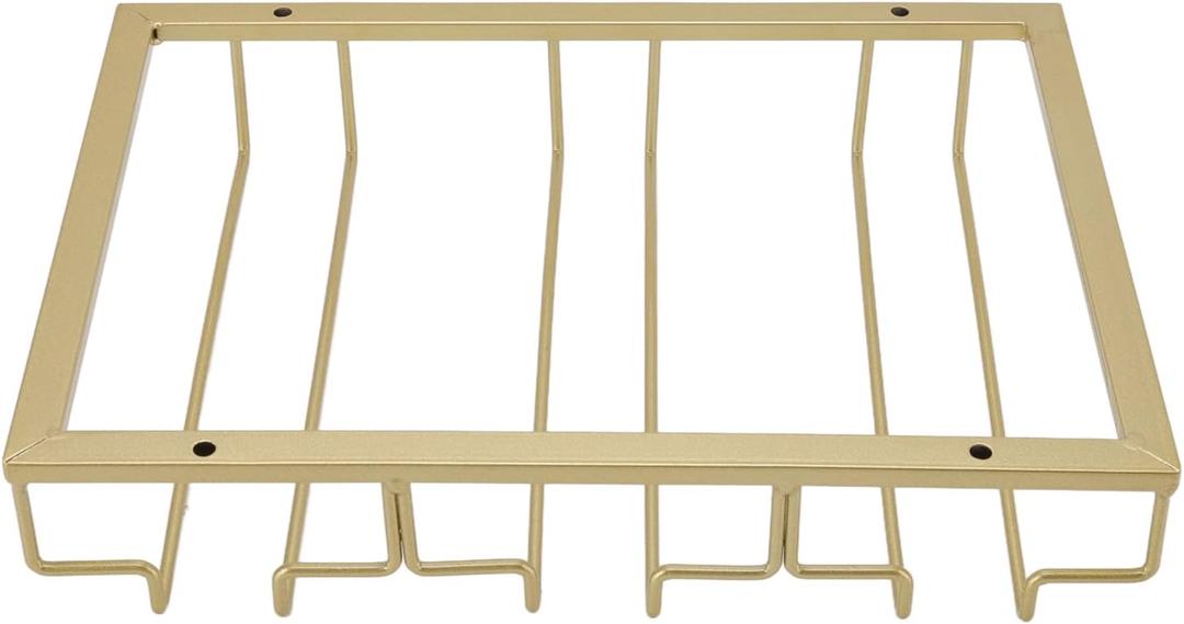 Wine Rack, Under Cabinet Wine Glass Holder, Wrought Iron Upside Down Stemware Rack, Bar Kitchen Storage, Rustproof (Gold)