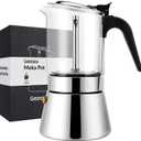 Geesta Premium Crystal Glass-Top Stovetop Espresso Moka Pot - 4/6/ 9 Cups Stainless Steel Coffee Maker- 360ml/12.7oz/9 cup (espresso cup=40ml)
