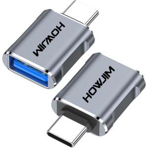 USB C to USB Adapter 2 Pack,10Gbps Data Transfer Fast Charging,USB C Male to USB 3.2 Female OTG Adapter for Phone 17/16/15 Pro Max,Pad Pro,M-acBook Pro/Air,D-ell XPS,Note-book,Phone,Laptop,Tablet Gray