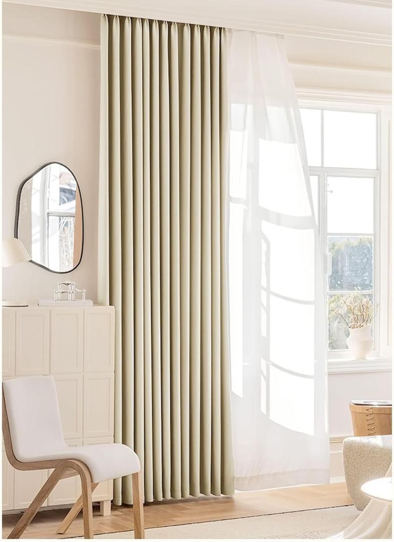 Window Curtains, 40" x 64", Beige, Set of 2