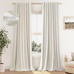 Cream Linen Blackout Curtains 84 Inch Length 2 Panels Set for Living Room Bedroom Back Tab Thermal Insulated 100% Black Out Linen Drapes Room Darkening Window Curtains 84 Inches Long Ivory Natural (52"W x 84"L (Pack of 2))