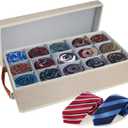 Belt Organizer for Closet, Tie Storage Organizer Bins with 15 Compartments Drawer Organizer, Linen Closet Organizers Storage Box for Socks, Bras, Briefs, Ties, Belts