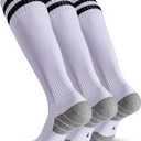 CWVLC Soccer Socks for Kids Youth Adult, Cotton Football Softball Baseball Socks (Small, White-3 Pairs)