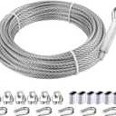 3/16 Stainless Steel Cable, 50ft Wire Rope, 7X 19 Strands, 3700lbs Breaking Strength, Marine Grade 304 Stainless Steel Aircraft Cable for Zipline, Deck Railing, Shade Sail