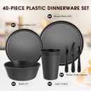 40 Piece Plastic Dinnerware Set for 8 with Cutlery, Unbreakable Plates and Bowls Set, Dishwasher & Microwave Safe Reusable Dish Set for Camping, RV, Outdoor Kitchen, Apartment Dining, Black