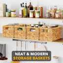 4 x SpaceAid 4 Pack Wicker Basket, Storage Baskets for Organizing, Woven Rattan Basket with Handles for Shelves, Water Hyacinth Large Cube Organizer Storage Bin, 13x8.2x7 inch, Natural