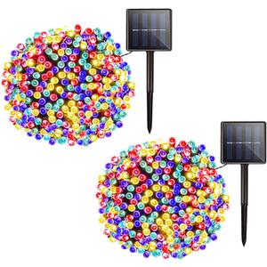 Solar Christmas String Lights Outdoor - 2 Pack Total 144ft 400 LED 8 Modes Outdoor Solar Lights, Waterproof Fairy Lights for Garden Patio Fence Holiday Party Balcony Christmas Decorations (Multicolor)