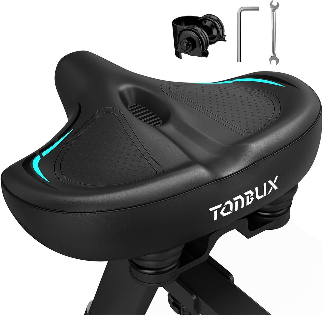 TONBUX Wide Bike Seat for for Men & Women, 6cm Padding Comfortable Peloton Bike Seat Cushion, Large Bicycle Seat for Peloton Bikes, Stationary Bikes, Ebike