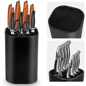Ninonly Knife Block Without Knives 2 in 1 Universal Square Knife Holder for Kitchen with Scissors Slot Space Saving Detachable Kitchen Knife Storage (Black)