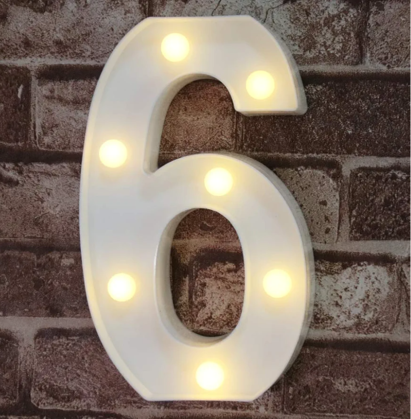Pooqla Decorative LED Light Up Number Letters, White Plastic Marquee Lights Sign Party Wedding Decor, Battery Operated (6)