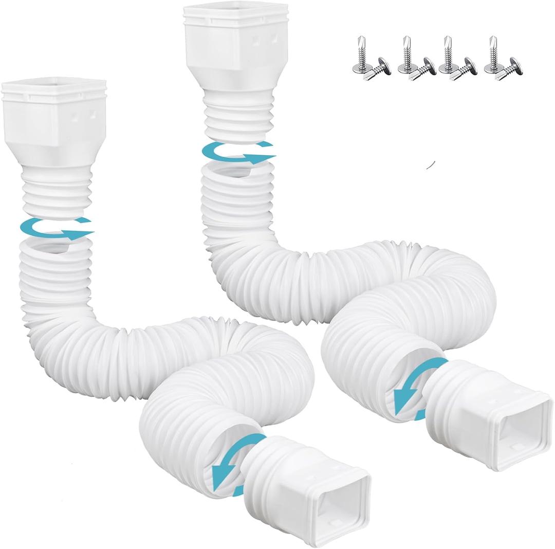 2 Pack Rain Gutter Downspout Extensions,Drain Downspout Extender Diverter, Flexible Downspout Extensions Can Extendable from 21 to 60 Inches (White)