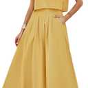 HangNiFang Summer Skirt Sets Women 2 Piece Outfits Cap Sleeve Top Elastic Waist Lightweight Maxi Dress Sets with Pockets (Medium, Yellow)