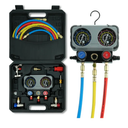 3 Way AC Gauge Set，HVAC Gauges for R134a R410a R12 R22 R502 Refrigerant，Refrigerant Gauge Kit with 5FT Hoses, Anti-Collision Dial，R410a Adapter, Puncturing Can Tap