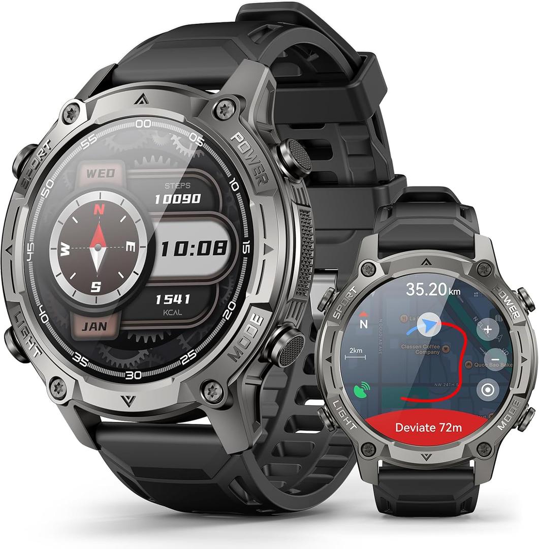 2026 Smart Watch for Men, Standalone GPS & Offline Maps, 5ATM Waterproof, 1.43" AMOLED, 4GB RAM, 178 Sports Modes, Compass, Heart Rate/SpO2/Stress/All-Day Sleep Monitor, Compatible Android iOS Black