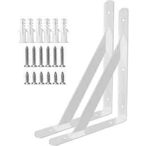 Heavy Duty Shelf Brackets Wall Mount Steel Bracket Wall Brackets for Shelves (White, 12 x 8 Inch-1 Pair)
