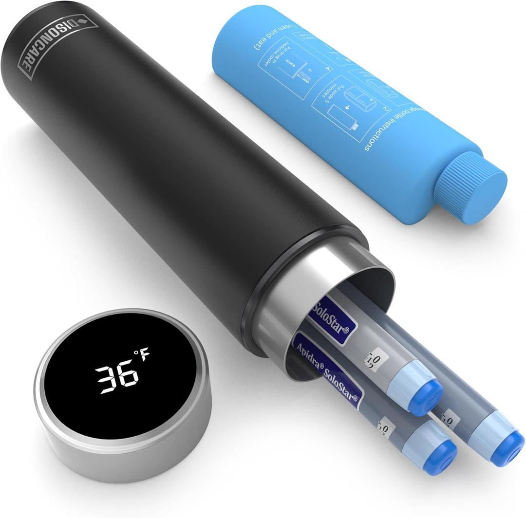 Disoncare Odyssey 3Pens Insulin Cooler Travel Case - Digital Display, TSA Approved Ice Pack, Diabetic Medical Cooler, EpiPen Bag with QR Medical Tag (Midnight Black)