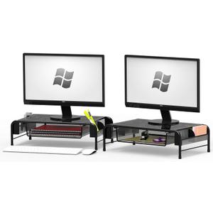 Simple Houseware Metal Desk Monitor Stand Riser with Organizer Drawer, Black, 2 Pack