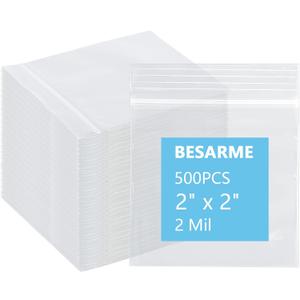 500 PCS 2" x 2" Small Plastic Bags for Jewelry Mini Clear Plastic Poly Bag 2 Mil with Resealable Lock Seal Zipper for Storage Gifts Candy Screws