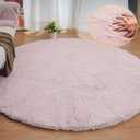 Pink Boho Round Rugs 8ft Large Fluffy Machine Washable Fuzzy Fur Area Rugs for Living Room Plush Circle Sheepskin Rugs for Bedroom Nursery Rug