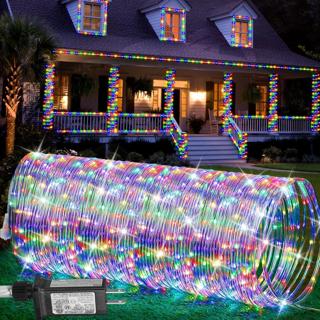 184FT 1000LED Rope Lights Outdoor, Outside LED Rope Lights Plug in String Lights Waterproof 8 Modes Clear Tube Lights for RV Camping Pool Patio Garden Christmas Tree Holiday Decoration(Multi Color)