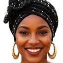 Woeoe Beanie Cap Head Wrap Black Rhinestones Head Scarf Flower Pearls Twisted Head Turban for Women Girls (One Size-Medium)
