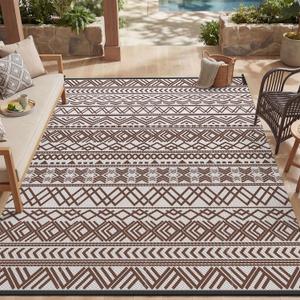 MontVoo-Outdoor Rug Carpet Waterproof 6x9 ft Reversible Patio Rug RV Camping Rug-Plastic Straw Rug Outside Indoor Outdoor Area Rug for Patio Deck Balcony Picnic Beach Outdoor Decor Boho Beige Brown