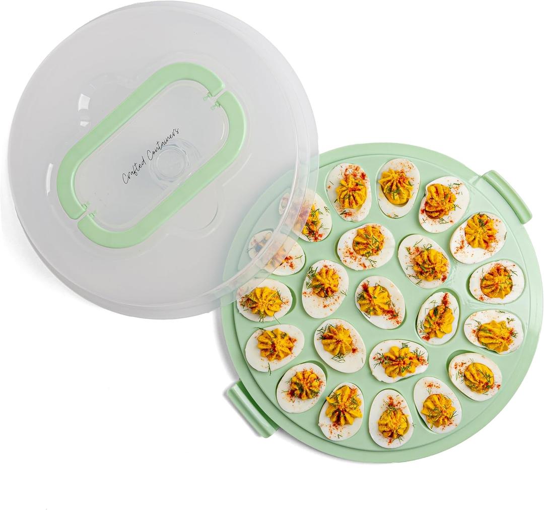 Deviled Egg Carrier with Lid & Handles, 22-Count Portable Tray, Dishwasher-Safe  Green