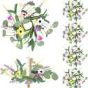 6 PCS Spring Flowers Taper Candle Rings Wreaths 1.38" Mini Spring Summer Floral Taper Candle Holder Wreaths Colorful Artificial Wildflowers Table Centerpieces Wreath for Church Home Wedding Decor