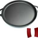 16 Inch Cast Iron Pizza Pan Round Griddle Pre-Seasoned Comal with Free Silicone Handles, Kitchen Essentials for Pizza Lovers, Baking, Grill, BBQ