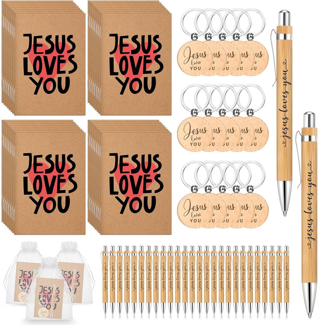 Tenceur 20 Sets Mother's Day Christian Gifts for Women Jesus Loves You Notebooks Bible Verse Pens Prayer Keychains with Organza Bags Bulk for Church