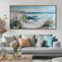 YDYSUNE Blue and White Coastal Wall Art Framed Canvas Picture - Beach Ocean Seascape Scenery Painting Artwork for Living Room,Bedroom Decoration Ready to Hang 24x48 Inches