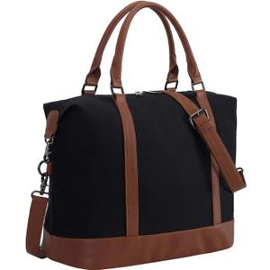 Bluboon Travel Tote Bags with Zipper Ladies Canvas Bag Weekender Overnight Bag for Women Carry on Duffel Bag Trolley Sleeve (Black)