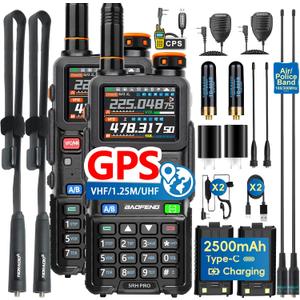 BAOFENG BF-5RH PRO GPS/APRS 10 Ham Handheld Radio, Multi-Band Long Range Two-Way Radio with 18.89'' Tactical Antenna, Aviation/VHF/UHF/ 1.25m Scanner, NOAA 5RM Walkie Talkies Type-C Charging,2 Pack