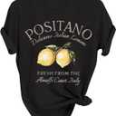 Verdusa Women's Lemon Print Summer Goth Short Sleeve Crop Top Crew Neck Graphic Tee (Black, L)