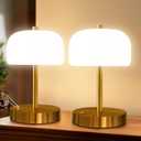 Oneach 9" Cordless Table Lamps Set of 2, Gold Rechargeable Battery Operated Lamp, 3-Way Stepless Dimming Touch Mushroom Lamps, Small Glass Nightlight for Bedroom Dining Table Living Room Shelf Decor