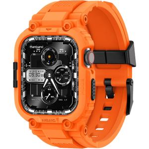 amBand Bands Compatible with Apple Watch 9/8/7 45mm, M1 Sport Series Rugged Case with TPU Strap Military Protective Tough Cover Bumper for iWatch SE3/SE2/SE/6/5/4 44mm Men Orange