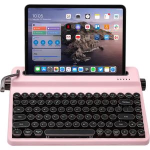 YUNZII QL75 Wireless Typewriter Hot Swap Retro Mechanical Keyboard,Punk Round Keycaps,RGB Backlit QMK/VIA Programmable,Multi-Device Keyboard with 2.4GHz/Type-C/BT5.0 (Pink, Cocoa Cream V2 Switch)