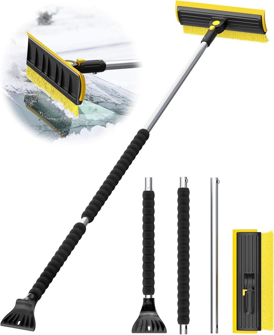 helloleiboo 2025 Extra Long 55.7" Ice Scrapers for Car Windshield Multi-Functional Detachable Car Ice Scraper with Foam Grip and 270° Pivoting Brush Head Snow Brush for SUV Truck Auto(Yellow)