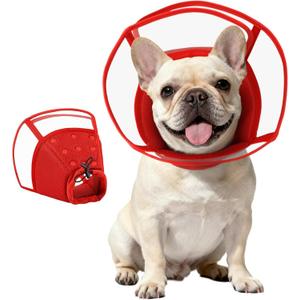 Kuoser Medium Dog Cone Collar After Surgery, Soft Cone for Dogs to Stop Licking, Breathable Pet Recovery Collar Comfy Elizabethan Collars, Adjustable Protective Dog Cones for Medium Dogs, Red M (M (Neck: 11" - 14.1"))