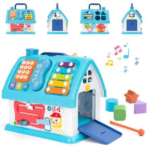 Montessori Toys for 1 Year Old, Baby Music Toys for 1 Year Old Girl Gift, 12-in-1 Musical House Toddler Learning Toy for 1 2 3 Ages, First Birthday Gifts for Girls and Boys, Educational Toy, (Blue)