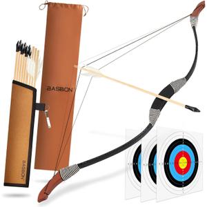 Basbon Kids Bow and Arrow Set, 33 Archery Set Wooden Bow and Arrow, Outdoor Toy Bow and Arrow for Kids 6-8 8-12, 1 Bows 1 Quivers 10 Arrows 3 Targets & Storage Bag, Gifts for Kids Youth Girls Boys (Black)
